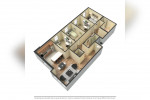 3D layout of a furnished apartment at 59 Broad St, Plattsburgh, featuring modern amenities and spacious design.