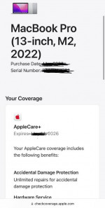 2022 MacBook Pro m2 13 inches 256GB AppleCare + 2 years