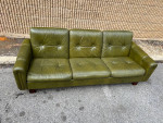 Mid Century Green Leather Upholstered Sofa