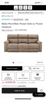 (Free Delivery) - Raymour and Flanigan Blake Microfiber Power Sofa Couch (RETAIL