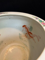 Emerald Green Chinese Fish Bowl Garden Planter in Floral Botanical Motif