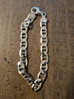 NEW STERLING SILVER FLAT MARINER NECKLACE AND BRACELET MADE IN ITALY