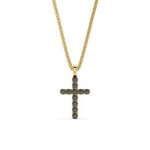 14k Solid Gold & Black Diamond Micro Cross Pendant
