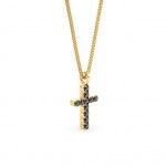 14k Solid Gold & Black Diamond Micro Cross Pendant