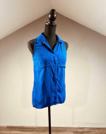 Small Blue Collared Button Down Sleeveless Top