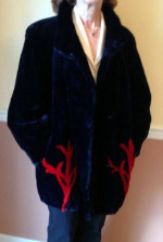 Fur Jacket Sheared Beaver Black Red Design Custom Womens Size 6-8 EUC