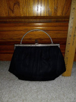 Vintage Ande' Black Satin Clutch Purse
