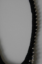 New Black Knit Necklace with Silver Beads