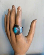 Vintage Turquoise Men's Ring SZ 9 Sterling Silver Cigar Band