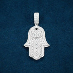 Moissanite Halo Hamsa Hand Pendant 14K Gold