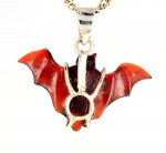 Vampire Gotic Covid Bat Pendant Carved Natural Gemstone 14K Solid Gold