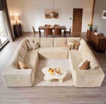 Boneless Sofa Chair Chaise Indoor, Comfy Reading Lounge Couch with Throw Pillows and Armrests, Corduroy Upholstered Cloud Sleeper Sofa for Living Room, Bedroom, No Assembly Required