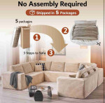 Boneless Sofa Chair Chaise Indoor, Comfy Reading Lounge Couch with Throw Pillows and Armrests, Corduroy Upholstered Cloud Sleeper Sofa for Living Room, Bedroom, No Assembly Required