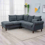 Panana Sectional Sofa Couch,Linen Fabric Couches for Living Room,L Shaped Couch, L Shaped Couch with USB Chaise (Grey - Scroll Arm, 5 Seats Corner with Built-in USB Chaise Tongue)