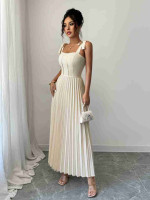 Pleated Tie-Shoulder Maxi Dress