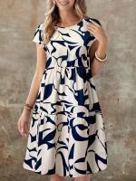Abstract Print Tiered Short Sleeve Dress