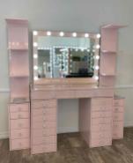 Led Light Makeup Simple Design Modern Dresser Set Stool Drawer Room White Pink Black Hollywood Vanity Mirror Dressing Table
