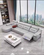 Italian Genuine Leather Sectional Sofa Set With Electric Recliner, Bluetooth Speaker and Projector by MANBAS