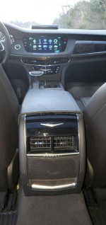 Interior view of the 2018 Cadillac CT6 showing luxury features and touchscreen controls.