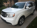2013 Honda Pilot EX-L in taffeta white, excellent condition, 98K miles, spacious SUV with leather interior.