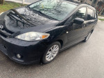 2007 Mazda 5 in black, clean interior, reliable small wagon for sale, manual transmission, 85,000 miles.