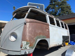 1965 VW Bus project for sale with rag top opening and clean California title, partially restored body.