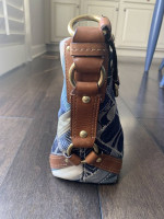 Coach Carly Patchwork Signature Hobo Handbag Denim Leather Indigo Blue