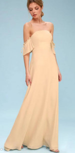 New Lulus Hallie Nude Off-the-Shoulder Maxi Dress