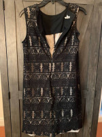 Maggy London Dress, Women’s 8, Black Lace Sheath Dress, Art Deco / Got