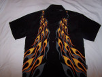 SILVER POINT man's black short sleeved graphics of orange/ gray flames