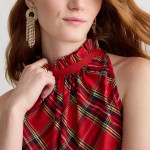 (NEW) WOMEN’S J.CREW RUFFLENECK POPLIN TOP IN GOOD TIDINGS PLAID