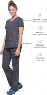 healing hands Yoga Scrubs Top, Purple Label, V-Neck, Large, Pewter