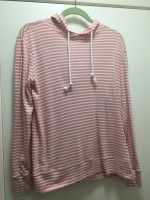 Caslon Pink Hoodie Top with White Stripes Size Large