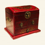 Chinese Oriental Red Dragon Phoenix Mirror Rectangular Jewelry Box ws2
