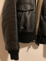 Schott Black Leather Flight Bomber Jacket Sherpa Lined Fur Collar Size