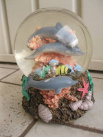 3 Wind-up Music Box Snow Globes Pink Child, Disney Mouse Ocean Dolphin