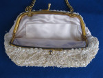 Vintage Handmade White Satin Beaded, Sequined Purse Clasp Clasp Bag