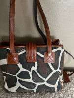 Dooney & Bourke Giraffe Canvas Leather Trim Shoulder Tote w/ Coin purse set EUC