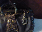 Betsey Johnson Brown Leather Grommet Beaded Barrel Bag Purse